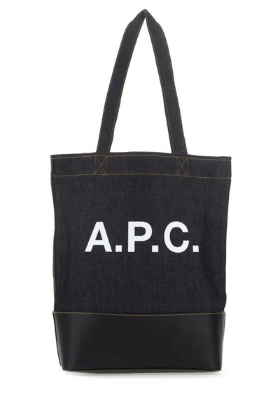 APC A.P.C. MEN BLUE DENIM AND LEATHER SHOPPING BAG