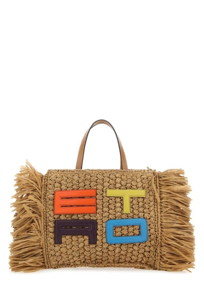 Etro Raffia Tote Bag In Brown