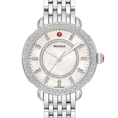 Pre-owned Michele Sidney Classic Steel Diamond Dial Diamond Bezel Lady Watch Mww30b000001