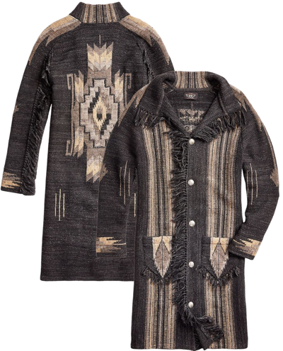Pre-owned Rrl Ralph Lauren  Black Wool Southwestern Fringe Blanket Sweater Jacket $1400