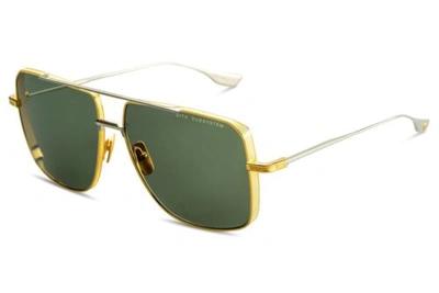 Pre-owned Dita Dubsystem Dts157-a-01 Gold Silver Green Lens Navigator Sunglasses Large
