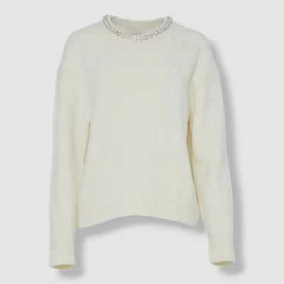 Pre-owned Twp $750  Women's Ivory Merino Wool Crewneck Crystal Sweater Size M In White