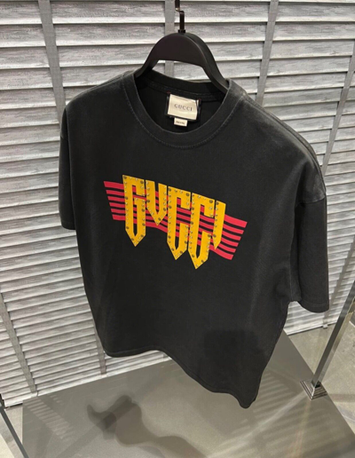 Pre-owned Gucci Rock Studded Logo-print Cotton Faded Black T-shirt Retail Price:950$+