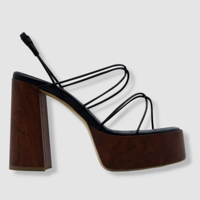 Pre-owned Gia Borghini $630  X Rhw Women Black Leather Platform Sandal Size Eu 39/us 9