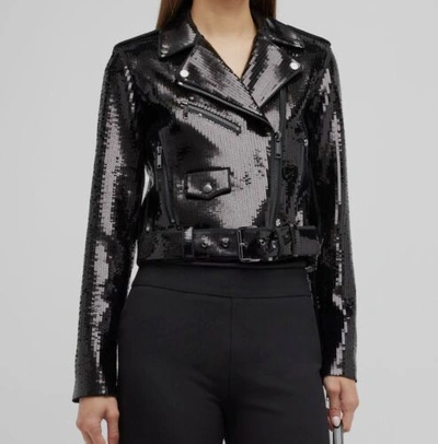 Pre-owned Michael Kors $895  Women's Black Leather Moto Biker Jacket Size M