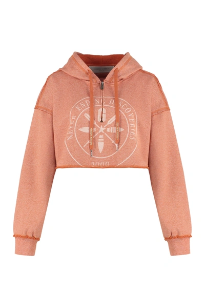 Golden Goose Journey Zipped Crop Cotton Hoodie In Orange