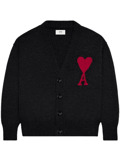 Ami Alexandre Mattiussi Intarsia Merino Wool Cardigan In Black