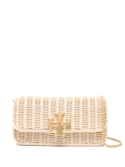 Tory Burch Eleanor Wicker Clutch Bag In Beige