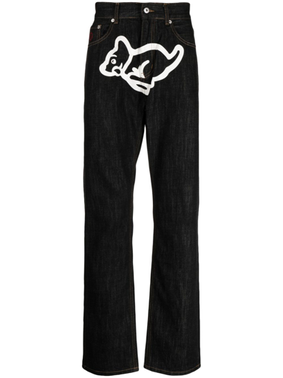 Icecream Running Puppy Brand-print Straight-leg Jeans In Black