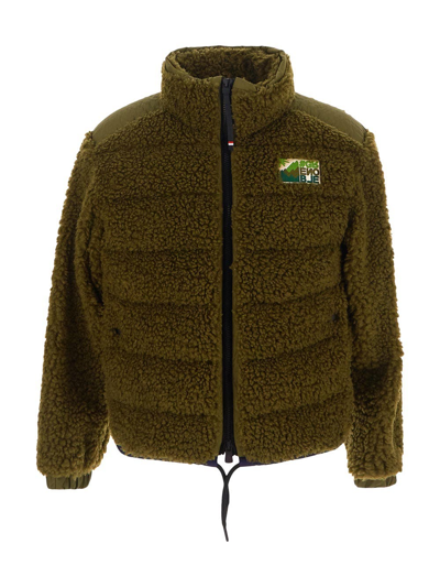 Moncler Padded Teddy Zip-up Sweatshirt In Green