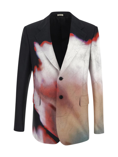 Alexander Mcqueen Solarised Flower-print Twill Tailored Suit Jacket In Grey