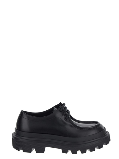 Dolce & Gabbana Brushed Calfskin Derby Shoes In Black