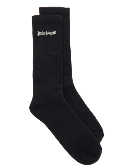 Palm Angels Logo-embroidered Calf Socks In Black