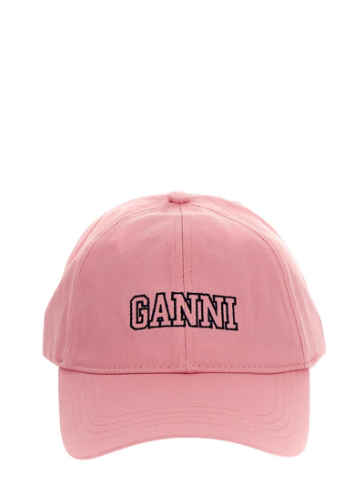 Ganni Logo刺绣有机棉棒球帽 In Purple
