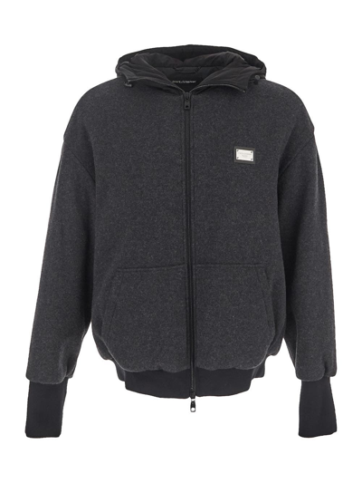 Dolce & Gabbana Padded Hooded Jacket In Grey