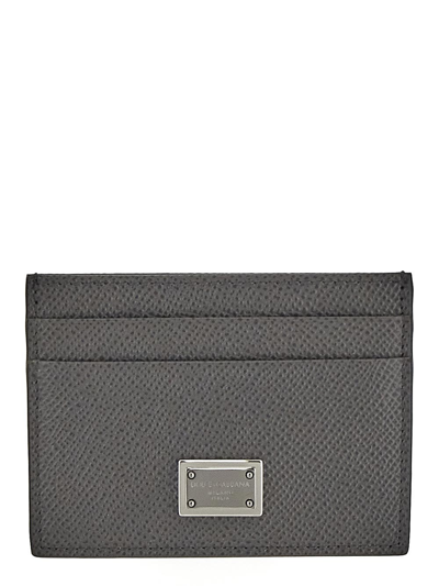 Dolce & Gabbana Logo-plaque Leather Cardholder In Grey
