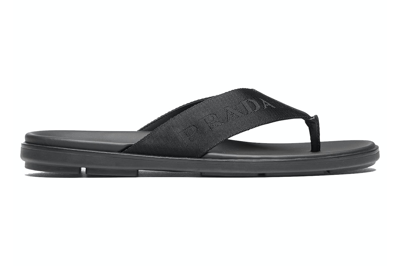 Pre-owned Prada Nylon Tape Thong Sandals Black Leather (men's)