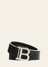Balmain Kid's B Logo Buckle Leather Belt In Black/white