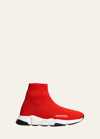 Balenciaga Kid's Two-tone Knit Sock Trainer Sneakers In Rouge/white/black