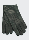 Bergdorf Goodman Men's Handsewn Napa Leather Gloves In Black/black