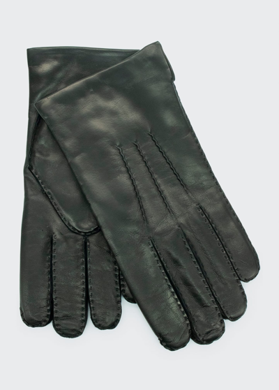 Bergdorf Goodman Men's Handsewn Napa Leather Gloves In Black/black