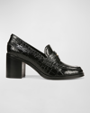 Veronica Beard Croco Heeled Penny Loafers In Black