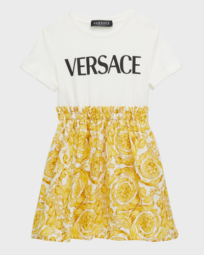 Versace Kids' Logo印花分层式t恤式连衣裙 In White