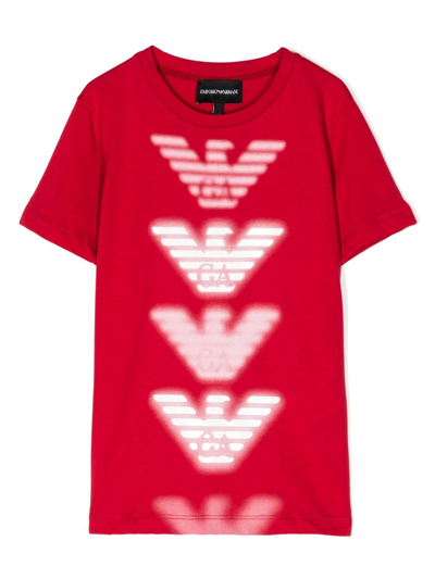 Emporio Armani Kids' Cotton Logo Print T-shirt (4-16 Years) In Red