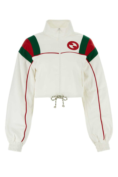 Gucci Jersey Zip Jacket With Web Stripe In White
