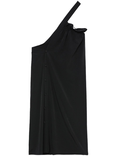 Y's Asymmetric Sleeveless Midi Dress In Black