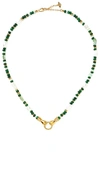 Missoma X Harris Reed In Good Hands Beaded Pendant Necklace In Multi Green Gemstone & Pearl