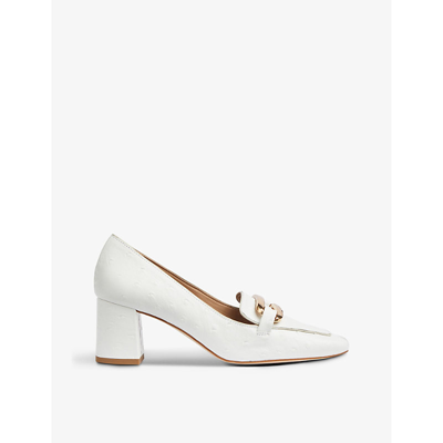 Lk Bennett Susanna Buckle-embellished Leather Heeled Courts In Whi-off White