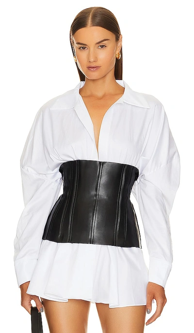 Norma Kamali Grace Faux Leather Corset Top In Black