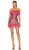 Oseree Feather-trimmed Sequined Minidress In Rose