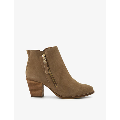Dune Paicey Zip-up Heeled Suede Ankle Boots In Taupe-suede