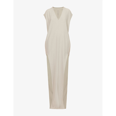 Rick Owens Womens Pearl Arrowhead V-neck Woven Maxi Dress In Pearl