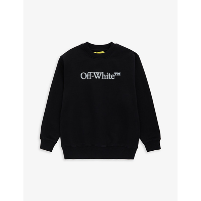 Off-white Kids' Bookish Bit Logo-print Cotton-jersey Sweatshirt 4-12 Years In Black Whit