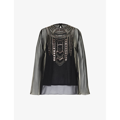 Ralph Lauren Esmerelda Embellished Sheer Silk Top In Black