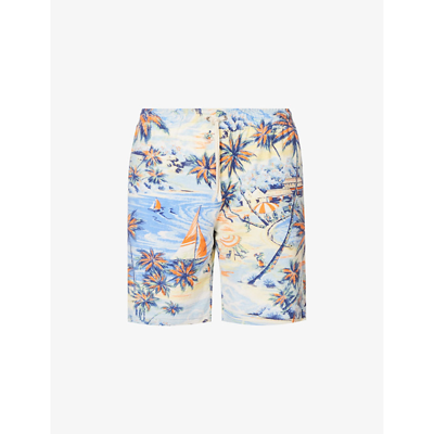 Polo Ralph Lauren Palm-tree Cotton-blend Track Shorts In Multi