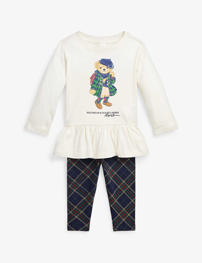Polo Ralph Lauren Cream Baby Girl Polo Bear-print Stretch-cotton T-shirt And Legging Set