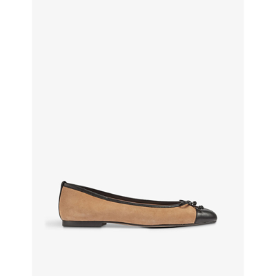 Lk Bennett Kara Bow-embellished Leather Flats In Nat-sand