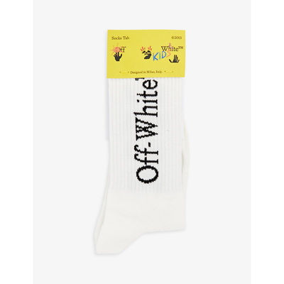 Off-white Kids' Logo-print Cotton Socks In White Black
