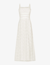 RODARTE RODARTE WOMENS WHITE FLORAL-EMBROIDERED RUFFLE-TRIM LACE MAXI DRESS,69578091