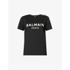 Balmain Womens Noir Blanc Brand-print Gold-tone-hardware Cotton-jersey T-shirt