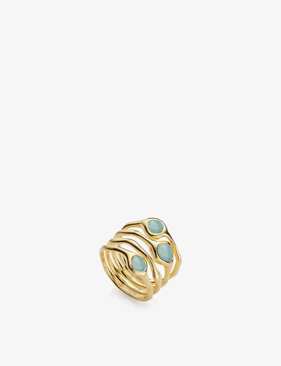 MONICA VINADER WOMENS YELLOW GOLD SIREN CLUSTER 18CT GOLD-PLATED VERMEIL AND AMAZONITE COCKTAIL RING,69790820