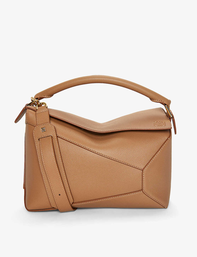 Loewe Small Puzzle Edge Leather Shoulder Bag In Toffee