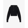 Balmain Monogram-print Cropped Hoodie In Bleu Marine Fonce