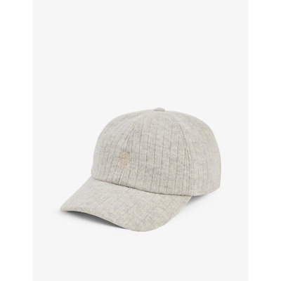 Eleventy Brand-embroidered Curved-brim Wool And Cashmere-blend Cap In Light Grey