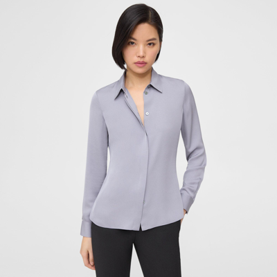 Theory Fitted Shirt In Silk Georgette In Verbena