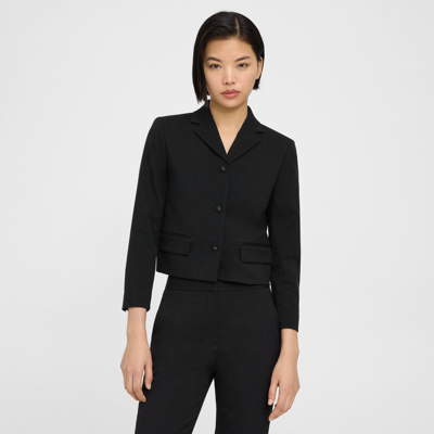 Theory Cropped Jacket In Textured Gabardine In Black